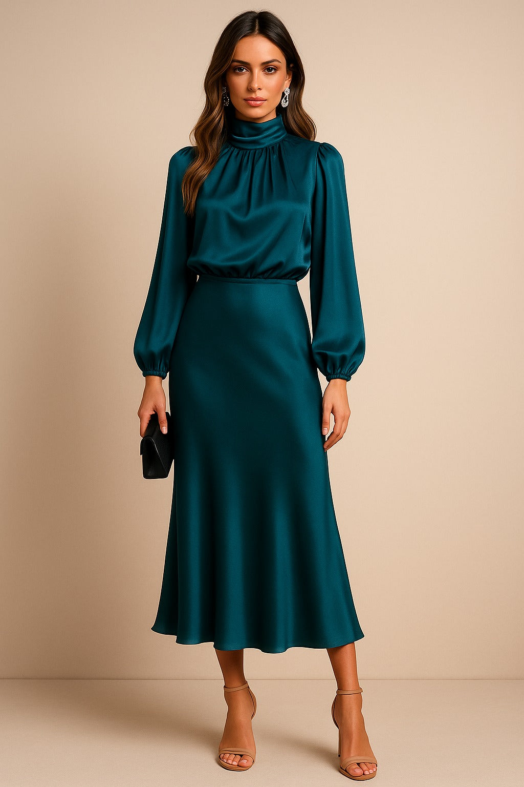 Long Sleeve Satin Midi Dress