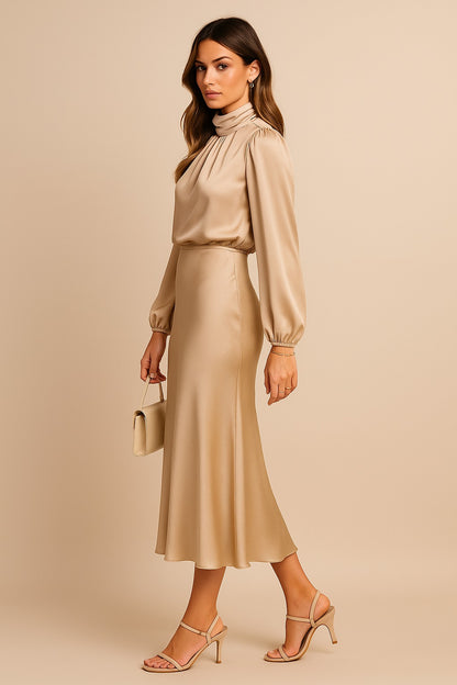Long Sleeve Satin Midi Dress
