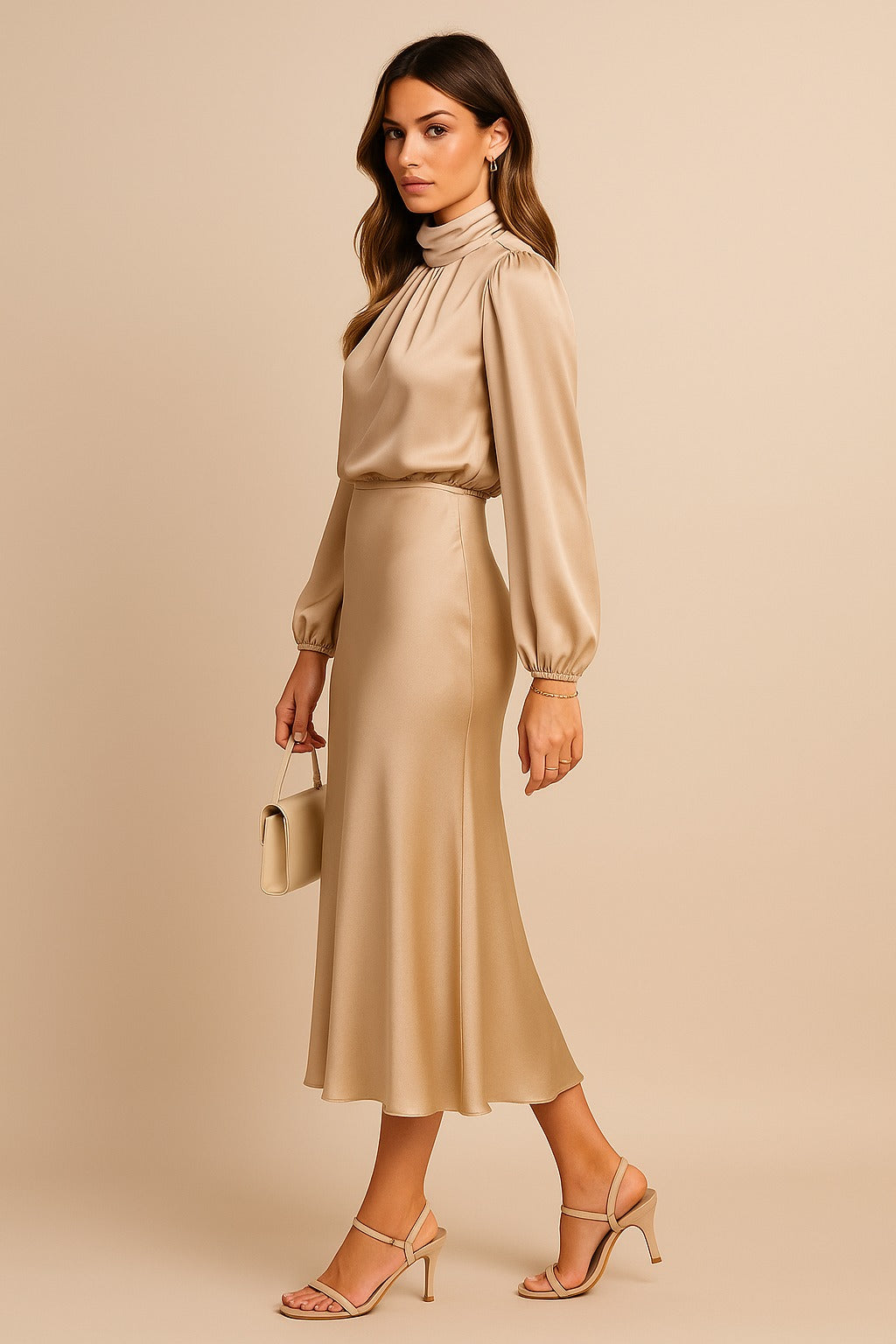 Long Sleeve Satin Midi Dress