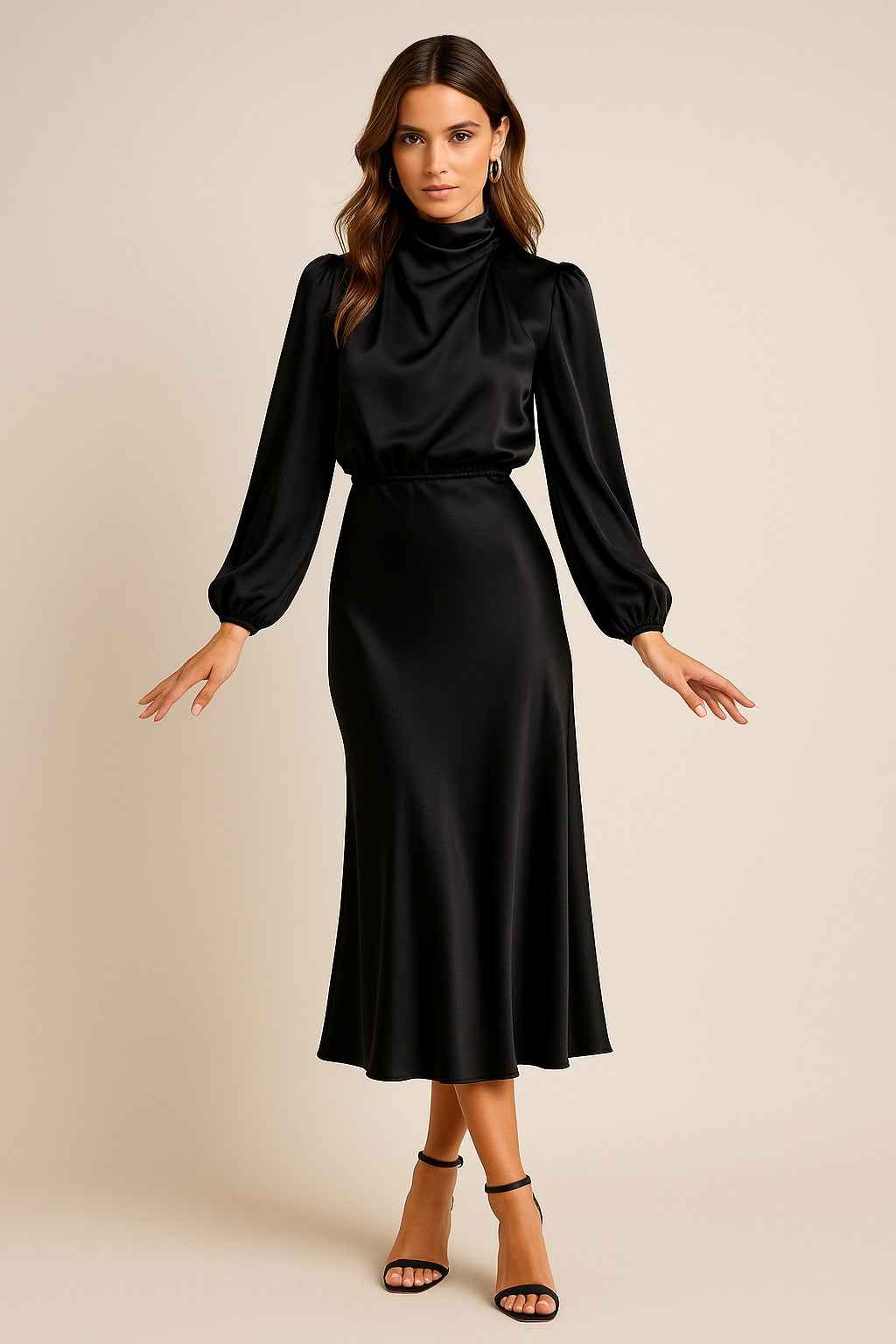 Long Sleeve Satin Midi Dress