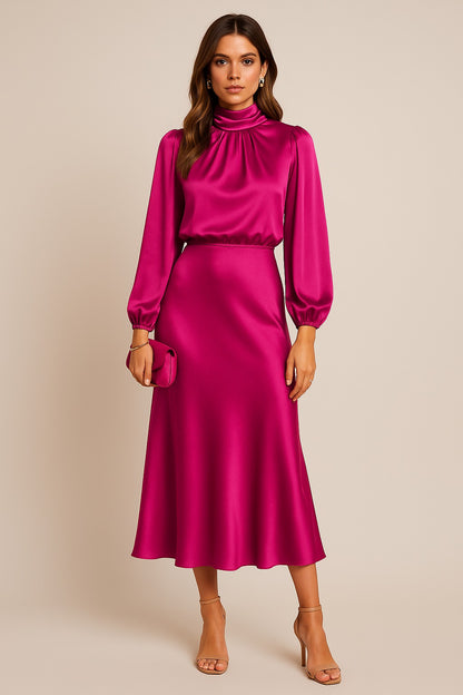 Long Sleeve Satin Midi Dress