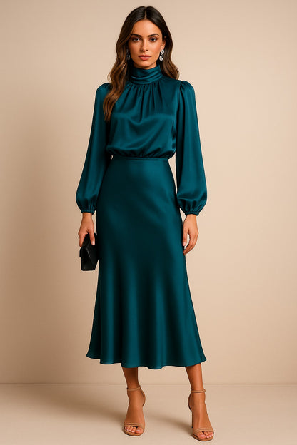 Long Sleeve Satin Midi Dress