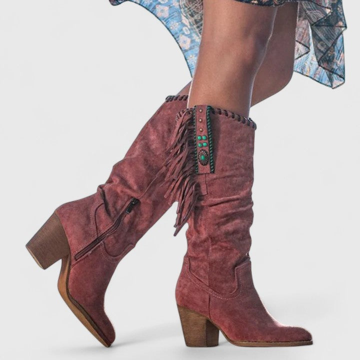 Knee High Western Boots - Red