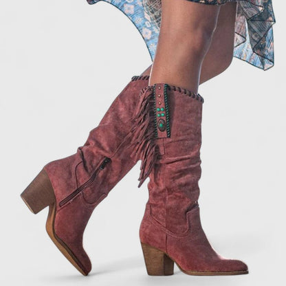 Knee High Western Boots - Red