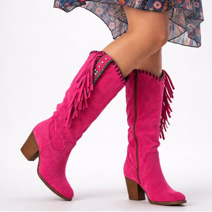 Knee High Western Boots - Pink