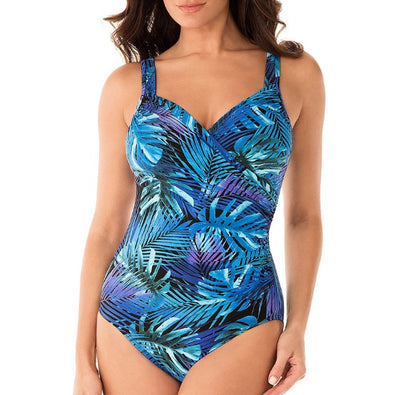 Tropical Print One Piece Swimsuit - Sky Blue