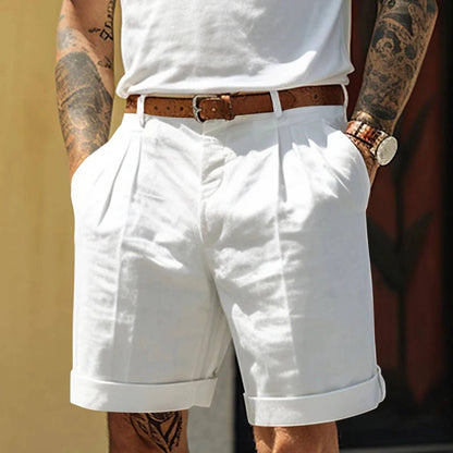 High Waisted Pleated Shorts - White