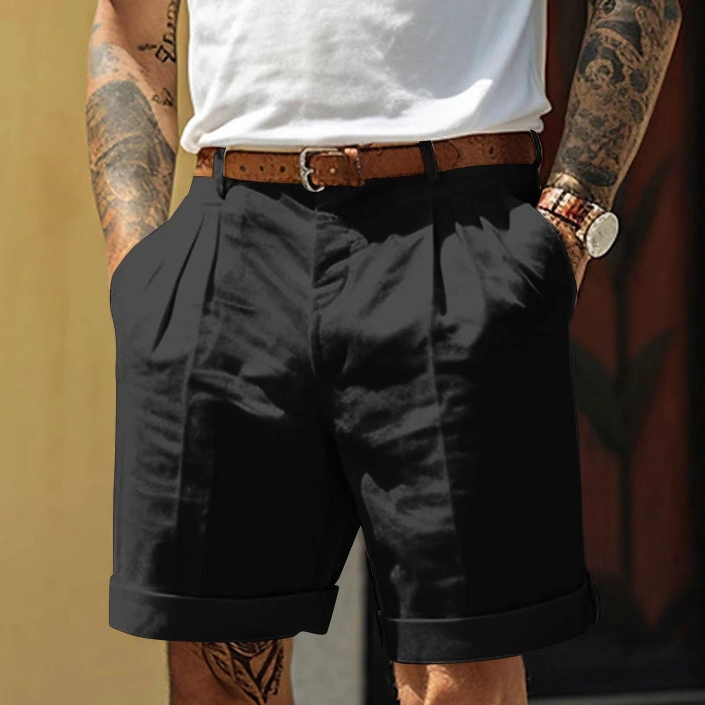 High Waisted Pleated Shorts - Black
