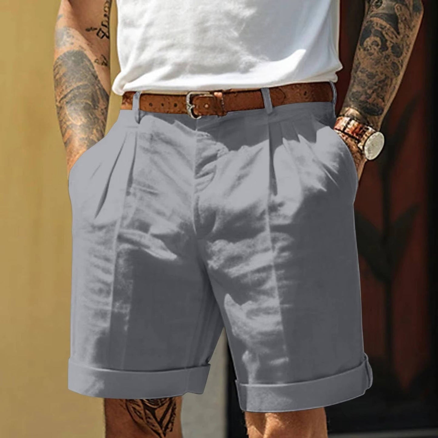High Waisted Pleated Shorts - Gray