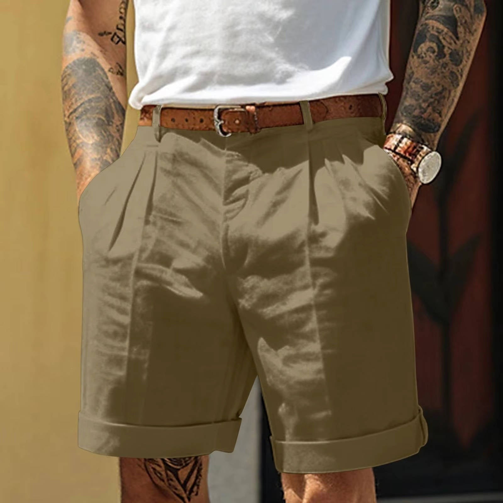 High Waisted Pleated Shorts - Army Green