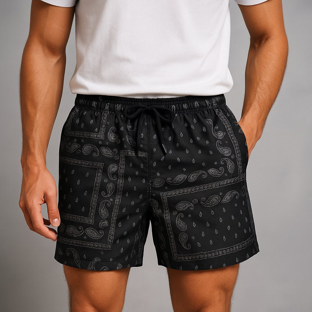 Men's Paisley Swim Shorts - Black