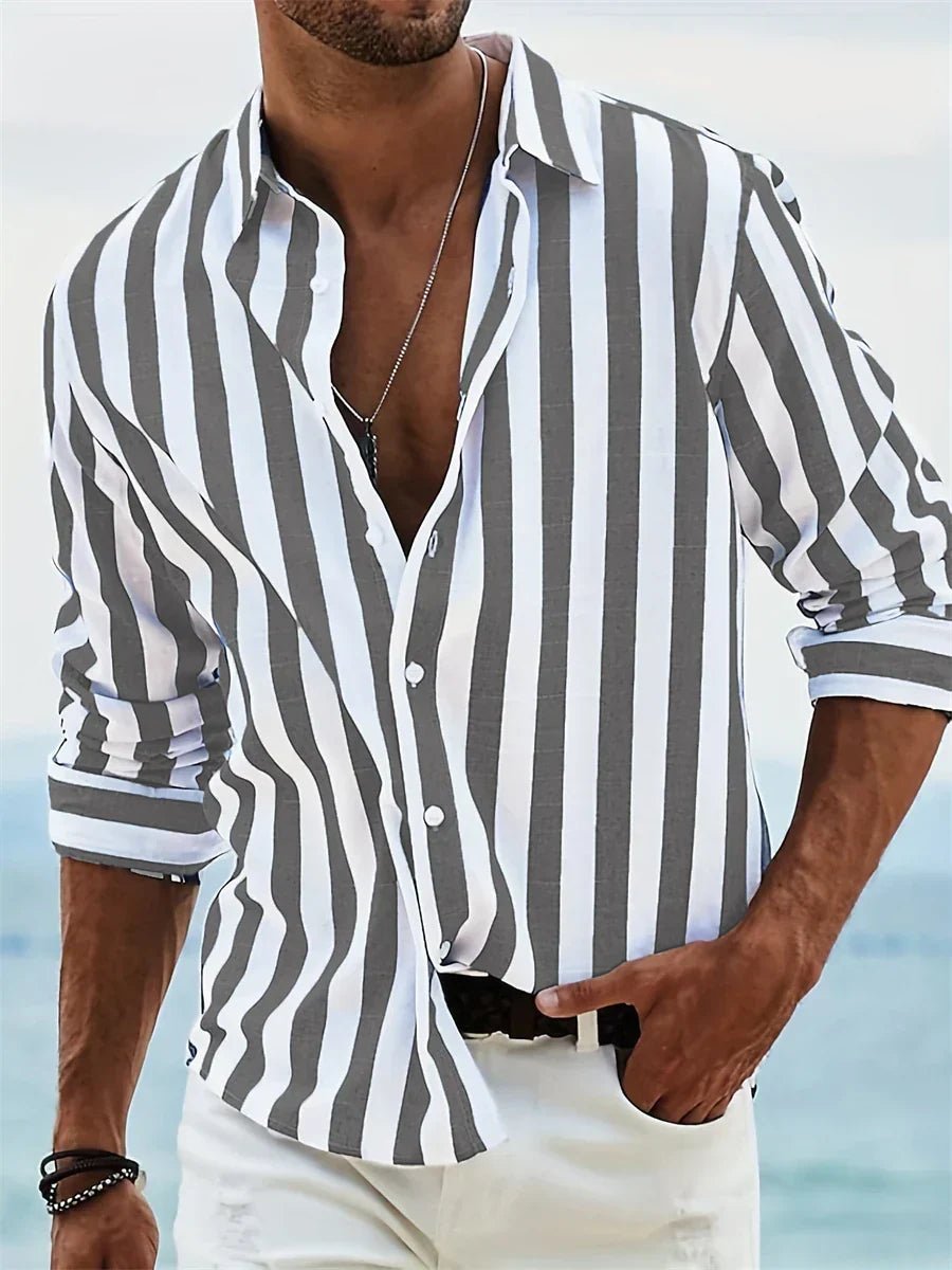 Men's Striped Shirt - Dark Grey