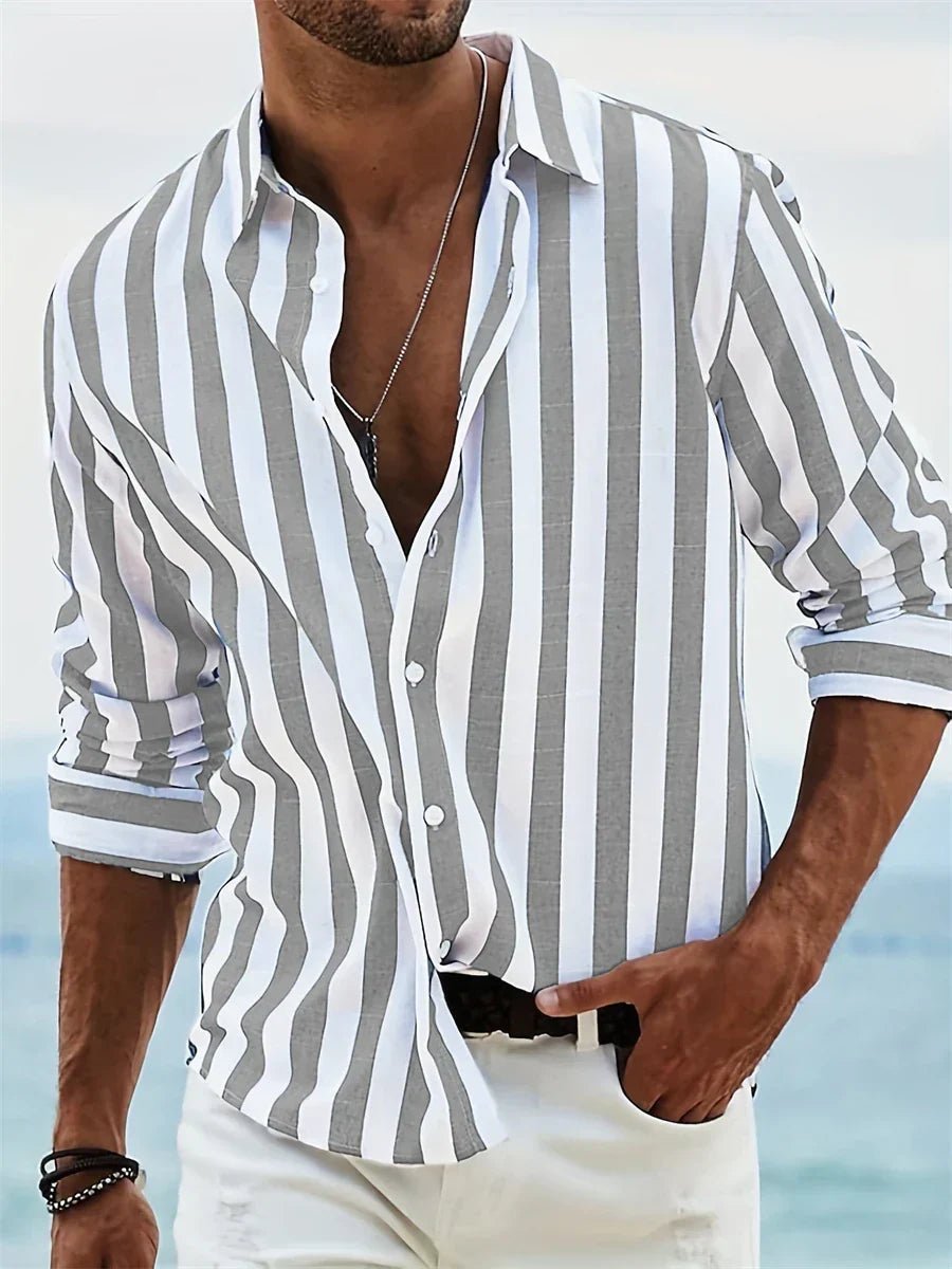 Men's Striped Shirt - Light Grey