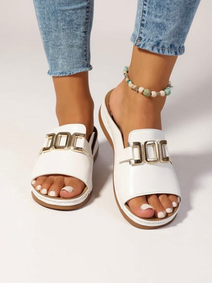 Low Wedge Slide Sandals - White
