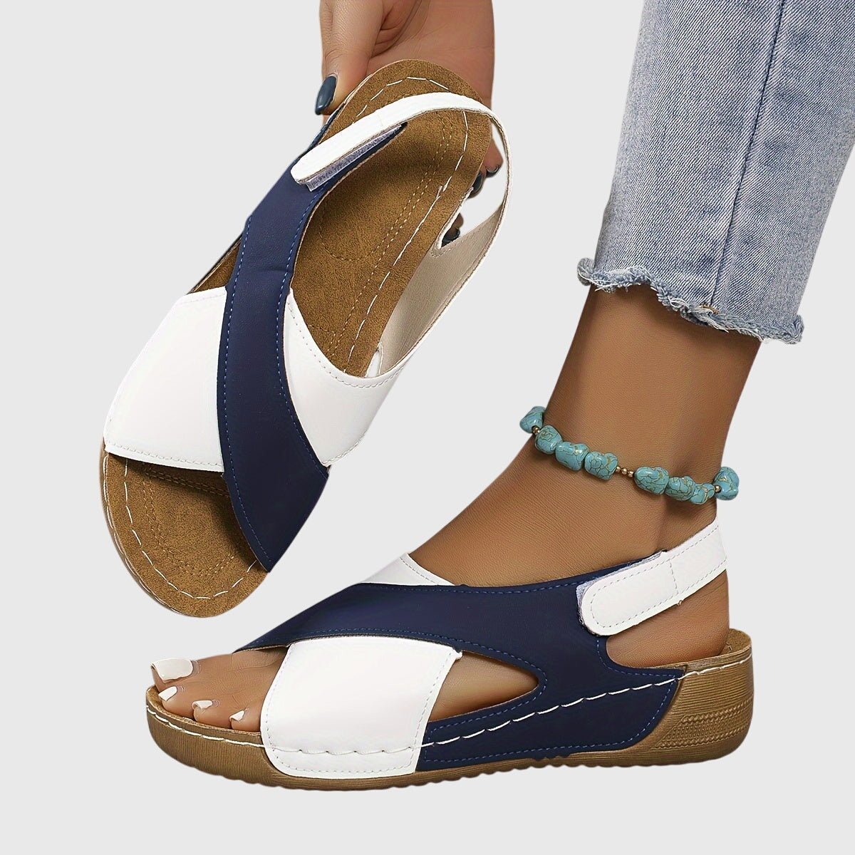Women's Faux Leather Wedge Sandals - Blue