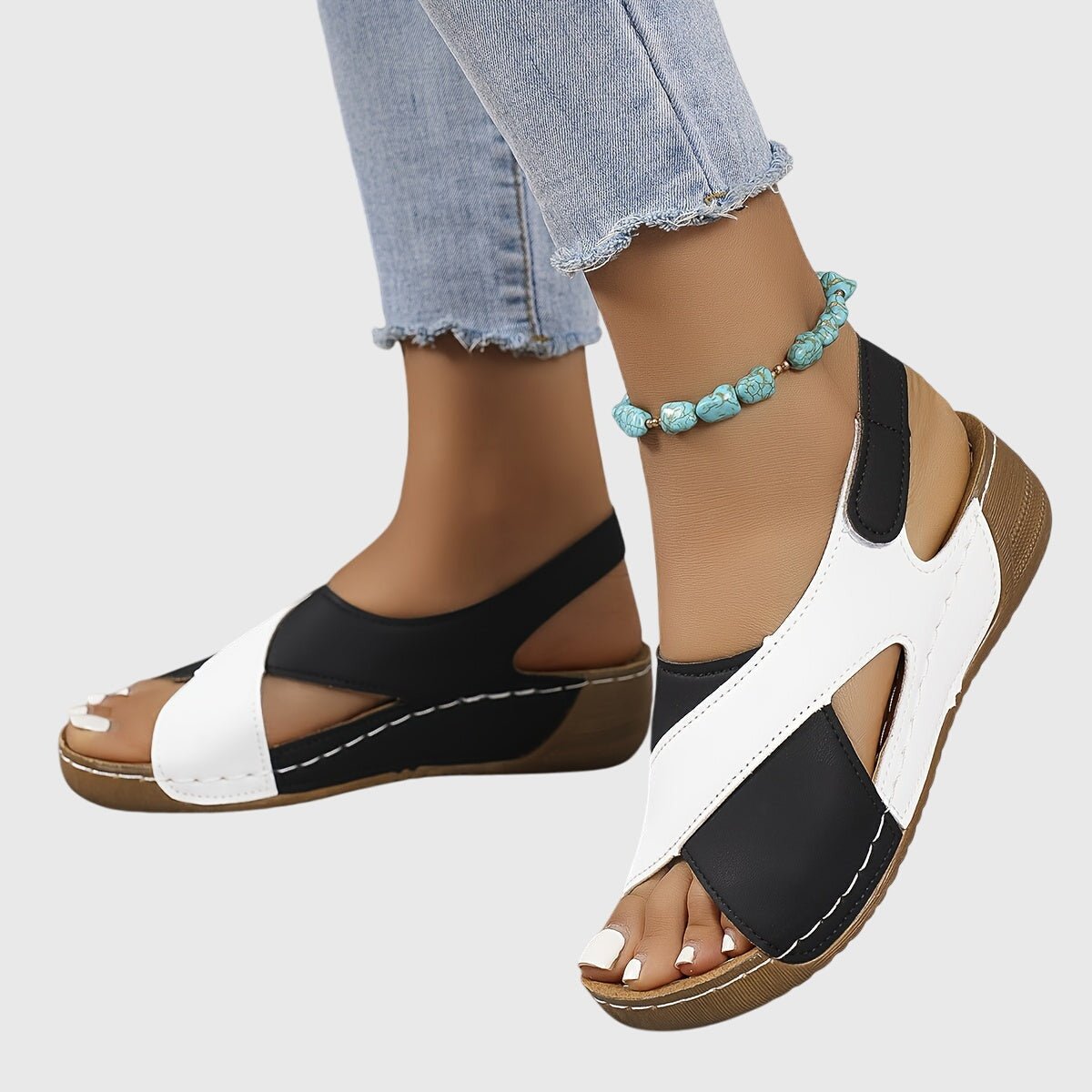 Women's Faux Leather Wedge Sandals - Black