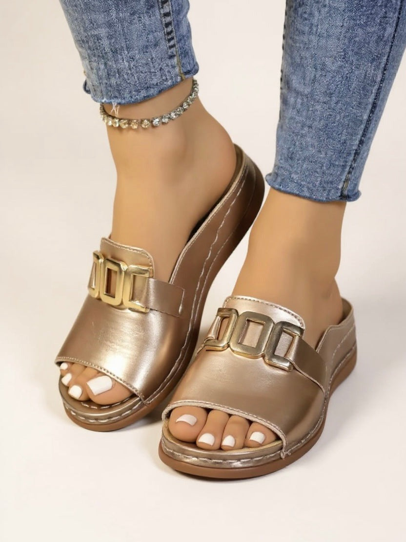 Low Wedge Slide Sandals