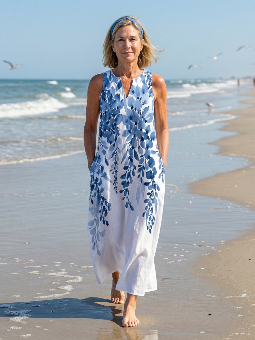Women's Floral V-Neck Maxi Dress - White