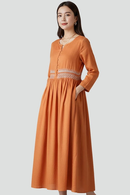 Long Winter Coat - Orange