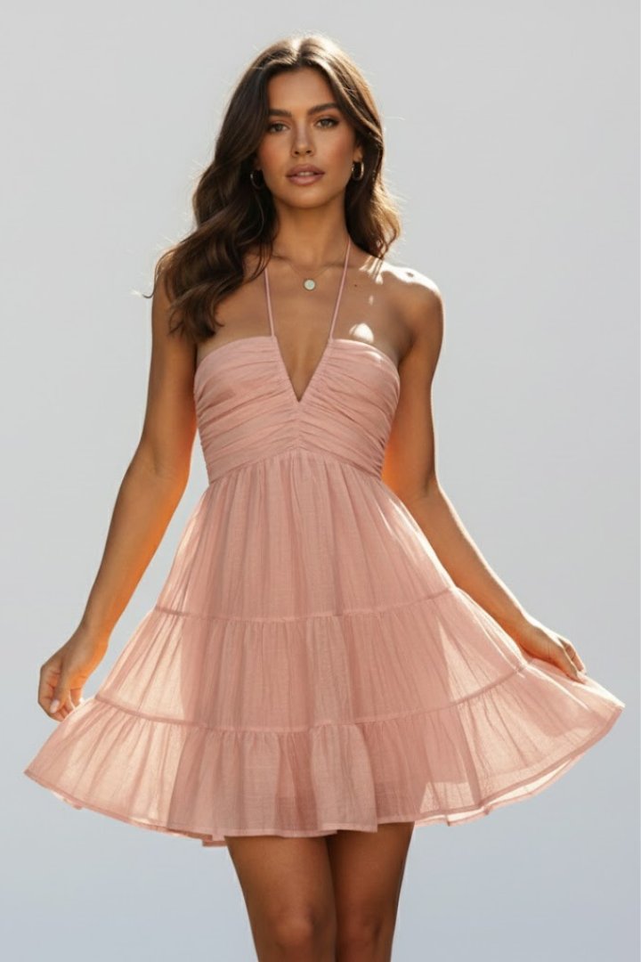 Women's Halter Mini Dress - Pink