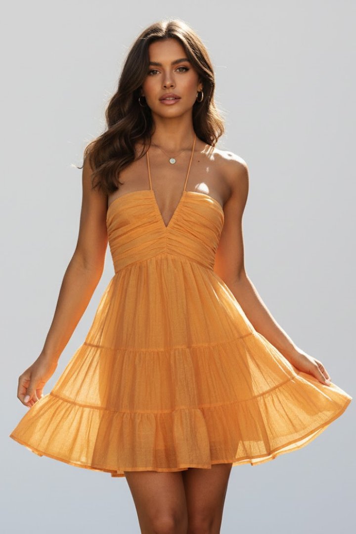 Women's Halter Mini Dress - Orange