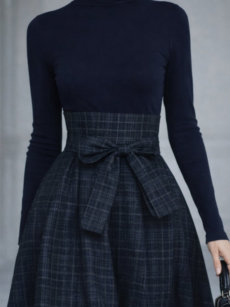 Women's High-Waisted Plaid Midi Skirt