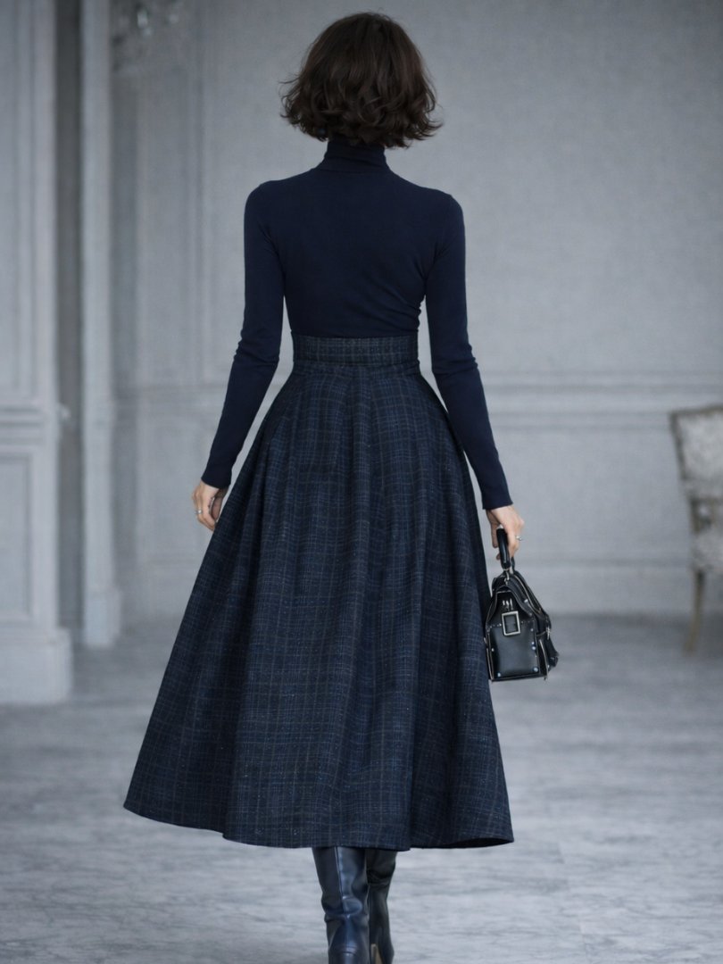 Women's High-Waisted Plaid Midi Skirt