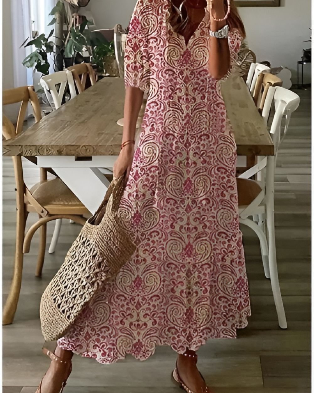 Women's Ikat Maxi Dress - Red