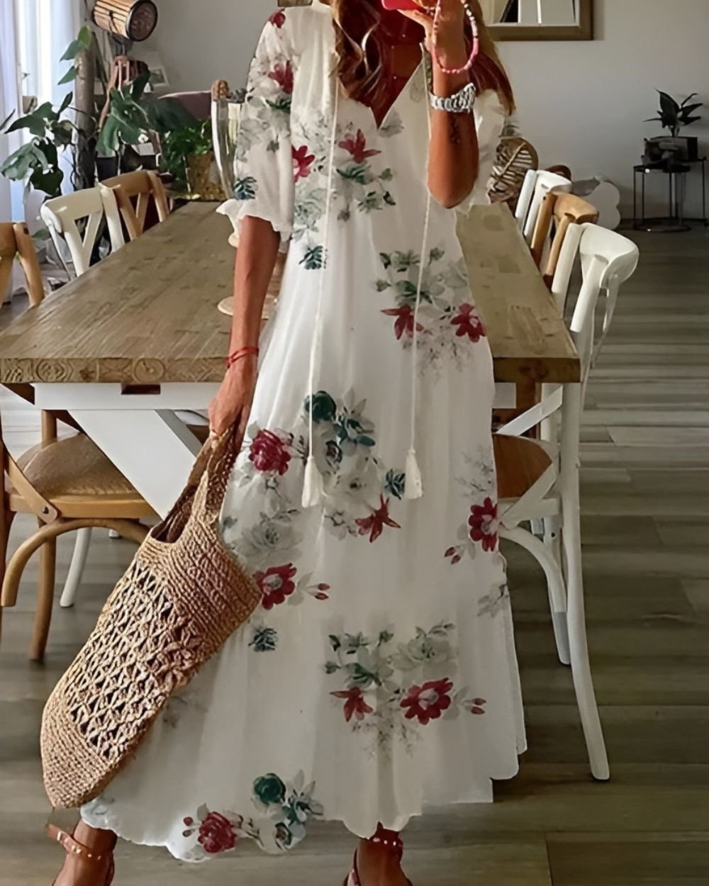 Women's Ikat Maxi Dress - White 3