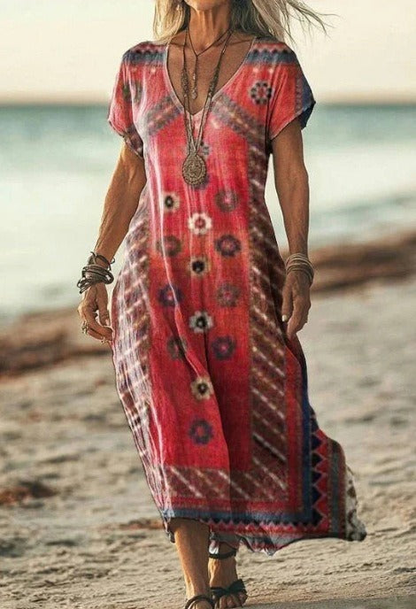 Boho Beach Maxi Dress - Red