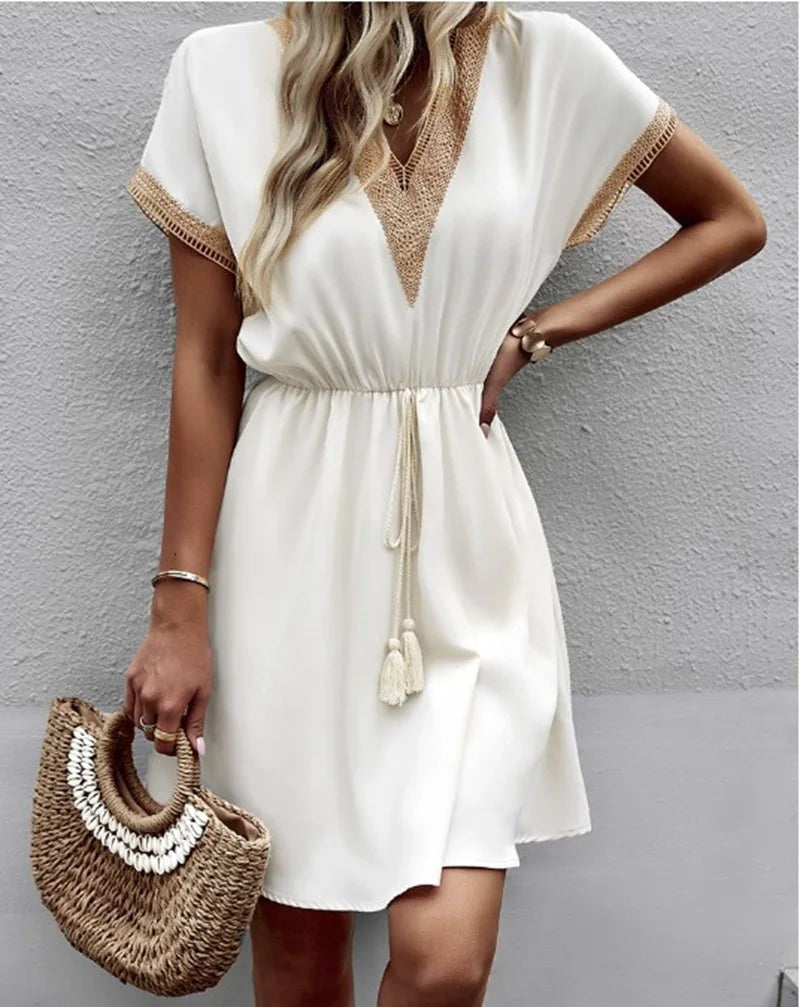 Crochet Beach Mini Dress - White