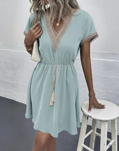 Crochet Beach Mini Dress - Light Green