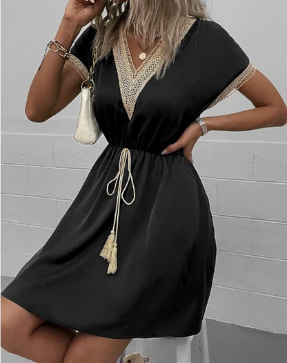 Crochet Beach Mini Dress - Black