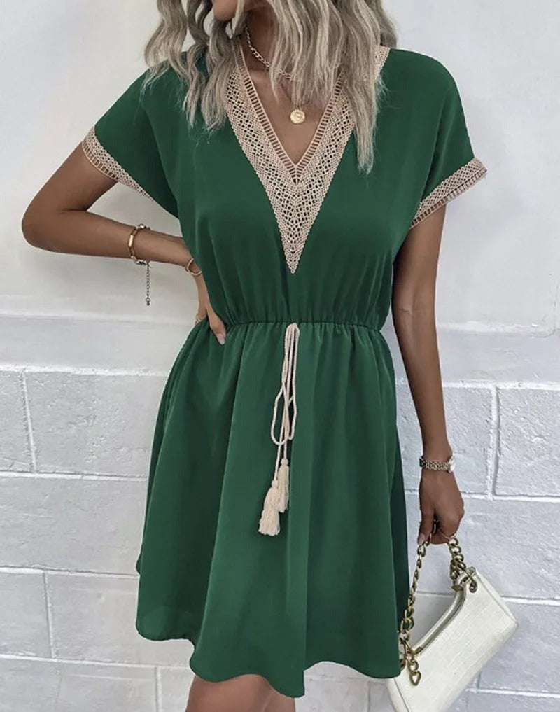 Crochet Beach Mini Dress - Green