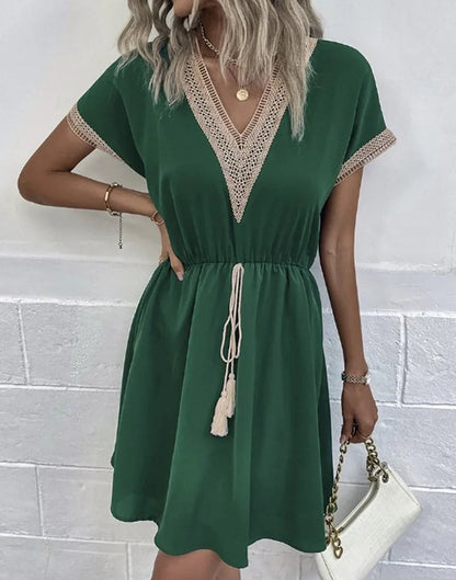 Crochet Beach Mini Dress - Green