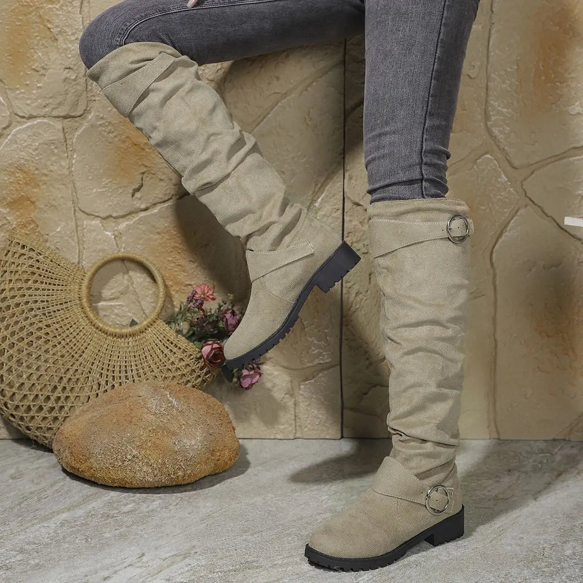 Knee High Riding Boots - Khaki