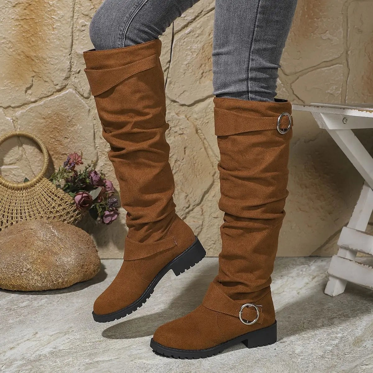 Knee High Riding Boots - Light Brown