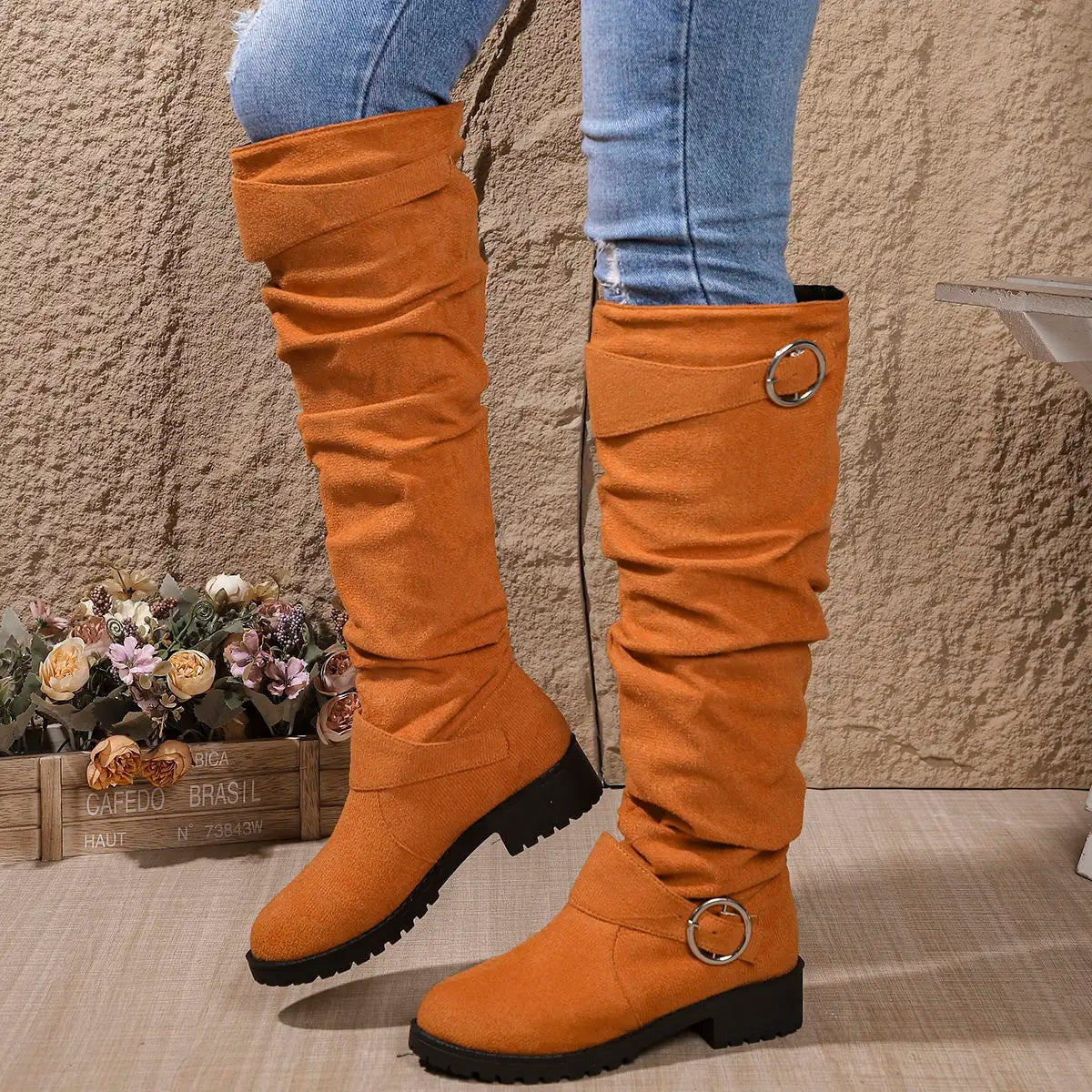 Knee High Riding Boots - Orange