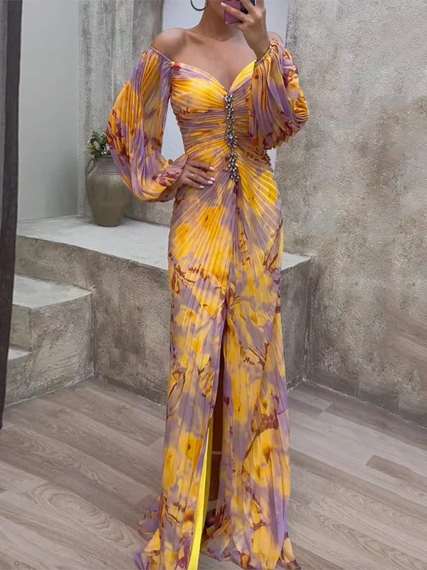 Off Shoulder Floral Maxi Dress - Multicoloured