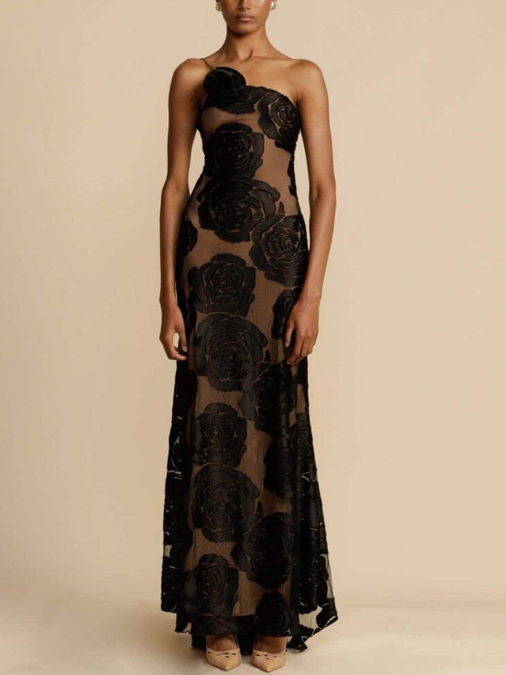 Strapless Floral Maxi Dress - Black
