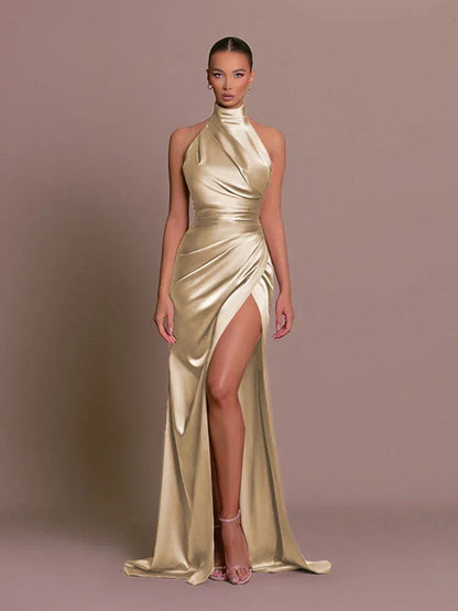 Formal Halter Maxi Dress - Gold