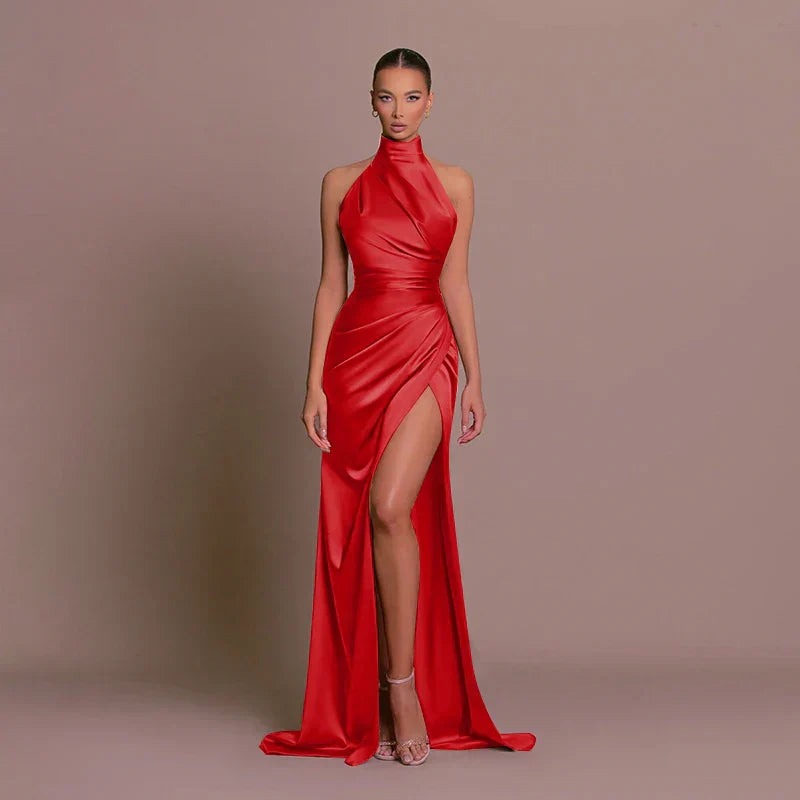 Formal Halter Maxi Dress - Red