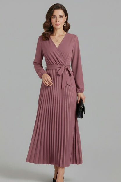 Wedding Guest Pleated Midi Dress - Ligh Pink