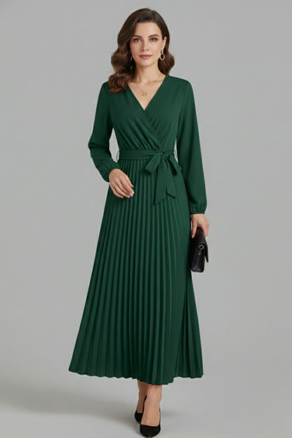 Wedding Guest Pleated Midi Dress - Green
