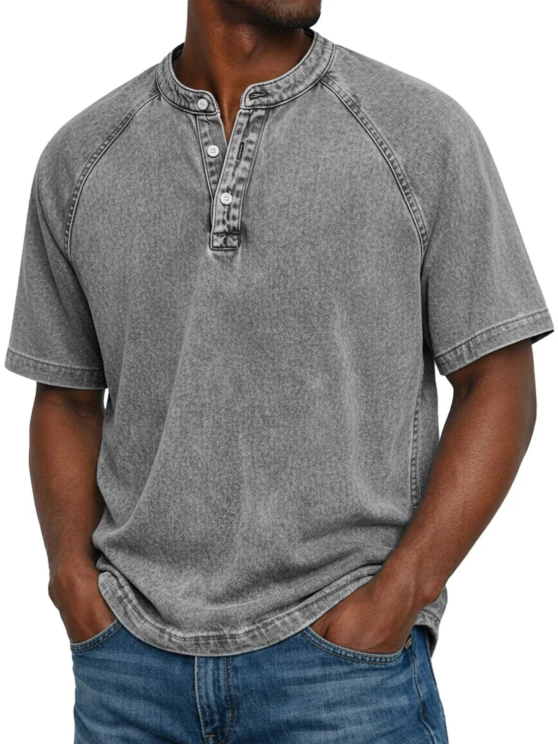 Men's Henley T-Shirt - Grey