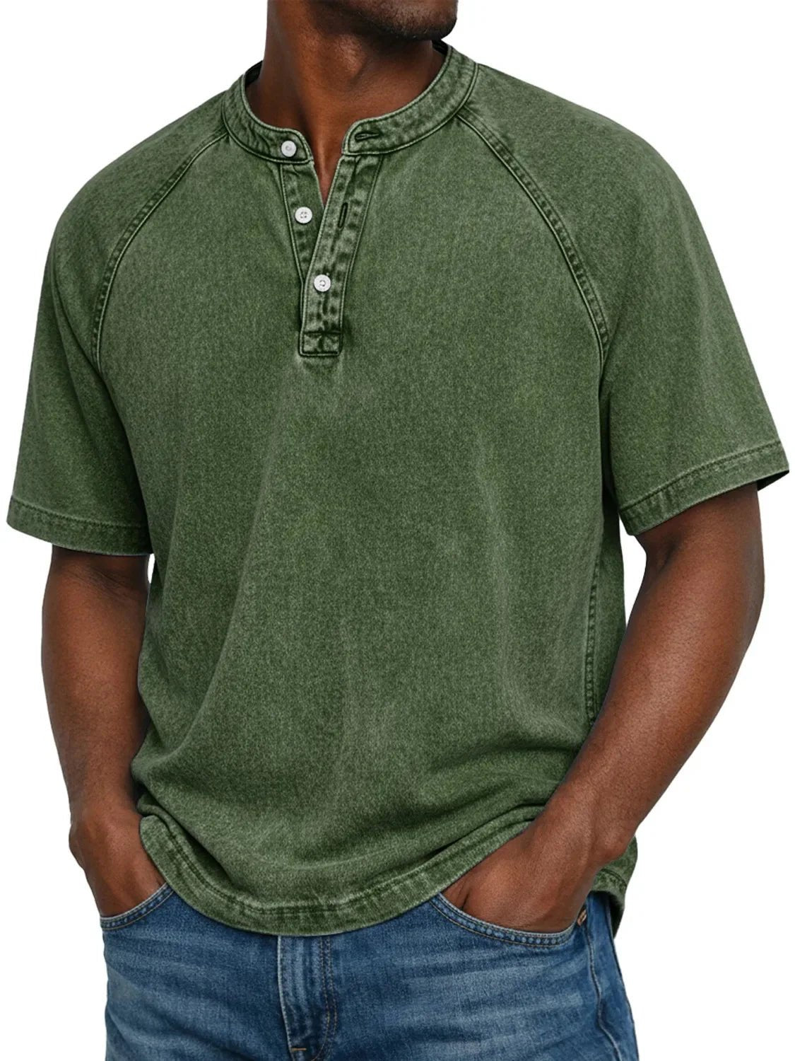 Men's Henley T-Shirt - Dark Green