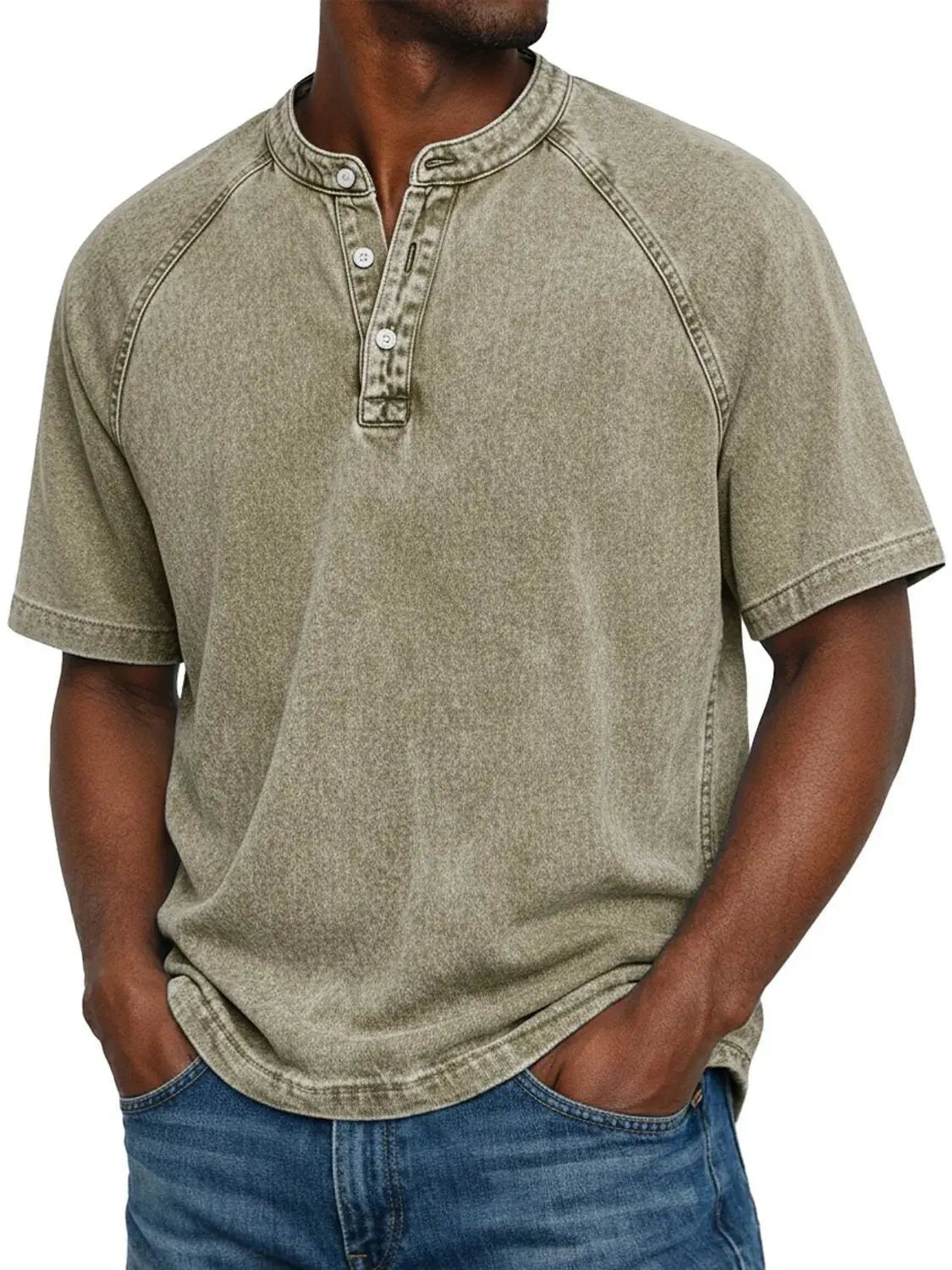 Men's Henley T-Shirt - Khaki
