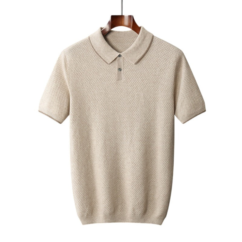 Short Sleeve Knit Polo Shirt - Oat