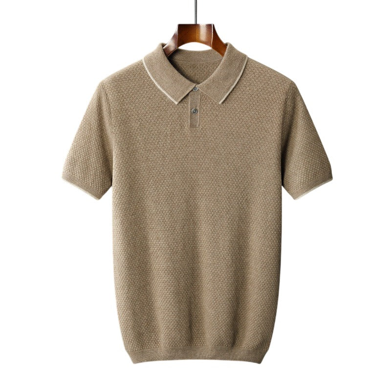 Short Sleeve Knit Polo Shirt - Camel