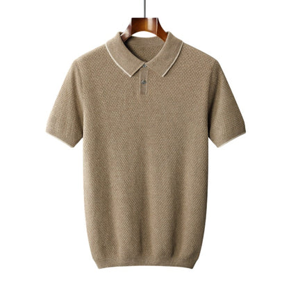 Short Sleeve Knit Polo Shirt - Camel